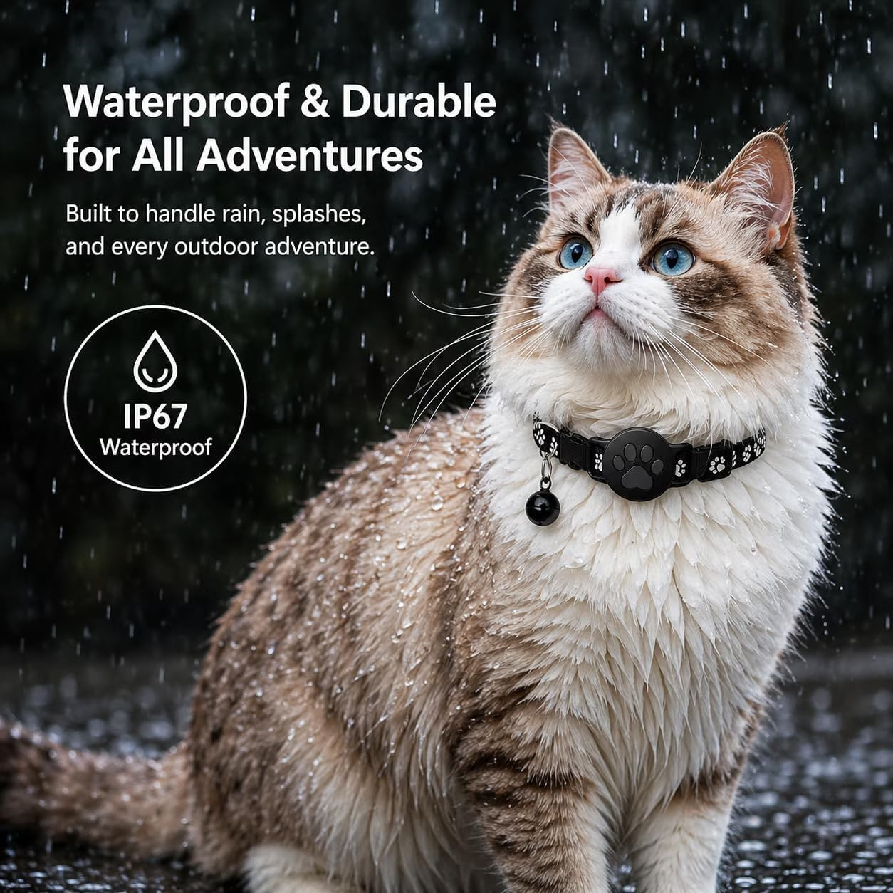 Cat Tracker Collar for Small Cats - Real Time Cat GPS Tracker No Monthly Fee, Pet Tracker for Cats Works with Apple Find My (Only Ios), No SIM Required (Collar + White Tracker)
