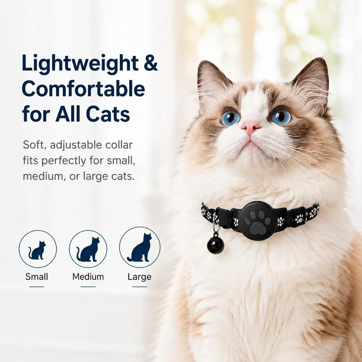 Cat Tracker Collar for Small Cats - Real Time Cat GPS Tracker No Monthly Fee, Pet Tracker for Cats Works with Apple Find My (Only Ios), No SIM Required (Collar + White Tracker)