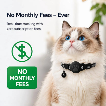Cat Tracker Collar for Small Cats - Real Time Cat GPS Tracker No Monthly Fee, Pet Tracker for Cats Works with Apple Find My (Only Ios), No SIM Required (Collar + White Tracker)
