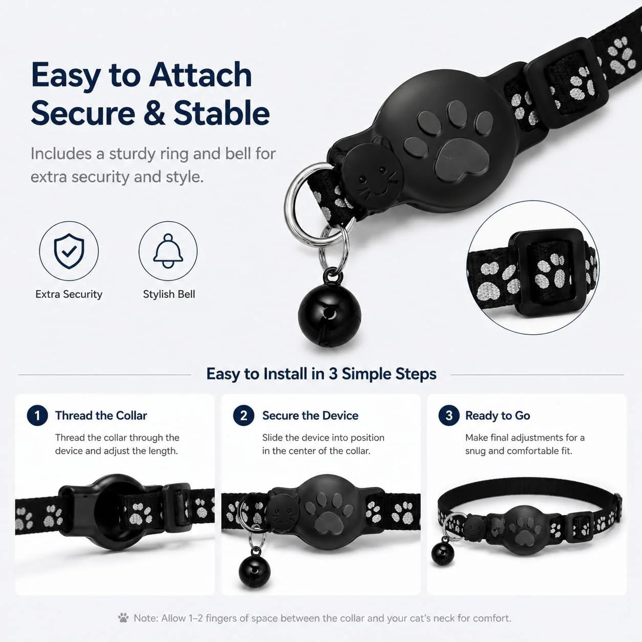 Cat Tracker Collar for Small Cats - Real Time Cat GPS Tracker No Monthly Fee, Pet Tracker for Cats Works with Apple Find My (Only Ios), No SIM Required (Collar + White Tracker)