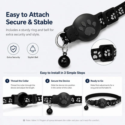 Cat Tracker Collar for Small Cats - Real Time Cat GPS Tracker No Monthly Fee, Pet Tracker for Cats Works with Apple Find My (Only Ios), No SIM Required (Collar + White Tracker)